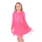 TOONTOY Kız Çocuk Düğmeli Girl Nakışlı Tüllü Elbise, Fuşya, 8-9 Yaş
