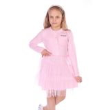TOONTOY Kız Çocuk Düğmeli Girl Nakışlı Tüllü Elbise, Pembe, 8-9 Yaş