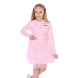 TOONTOY Kız Çocuk Düğmeli Girl Nakışlı Tüllü Elbise, Siyah, 8-9 Yaş