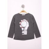 Toontoy Kız Çocuk El Baskılı T-Shirt - 5 Yaş - Antrasit Melanj