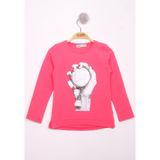 Toontoy Kız Çocuk El Baskılı T-Shirt - 6 Yaş - Fuşya