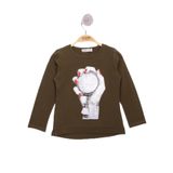 Toontoy Kız Çocuk El Baskılı T-Shirt - 6 Yaş - Haki