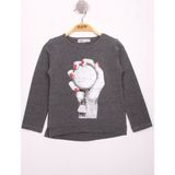 Toontoy Kız Çocuk El Baskılı T-Shirt - 8 Yaş - Antrasit Melanj