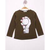 Toontoy Kız Çocuk El Baskılı T-Shirt - 8 Yaş - Haki
