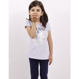 Toontoy Kız Çocuk Elmas Taş Nakışlı T-Shirt - 4 Yaş - Gri Melanj