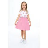 Toontoy Kız Çocuk Eteği Garnili Çiçek Baskılı Elbise Gül Kurusu 4 YAŞ