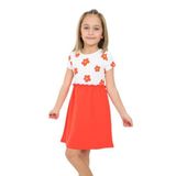 Toontoy Kız Çocuk Eteği Garnili Çiçek Baskılı Elbise Kırmızı 3 YAŞ