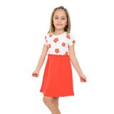 Toontoy Kız Çocuk Eteği Garnili Çiçek Baskılı Elbise Kırmızı 5 YAŞ