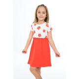 Toontoy Kız Çocuk Eteği Garnili Çiçek Baskılı Elbise Kırmızı 6 YAŞ