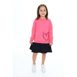 Toontoy Kız Çocuk Eteği Kadife Kalp Baskılı Elbise Fuşya 4 YAŞ