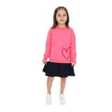Toontoy Kız Çocuk Eteği Kadife Kalp Baskılı Elbise Fuşya 6 YAŞ