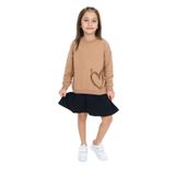 Toontoy Kız Çocuk Eteği Kadife Kalp Baskılı Elbise Kahverengi 2 YAŞ