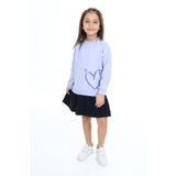 Toontoy Kız Çocuk Eteği Kadife Kalp Baskılı Elbise Mavi 3 YAŞ