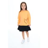 Toontoy Kız Çocuk Eteği Kadife Kalp Baskılı Elbise Oranj 2 YAŞ