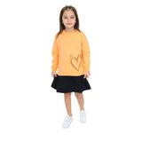 Toontoy Kız Çocuk Eteği Kadife Kalp Baskılı Elbise Oranj 3 YAŞ
