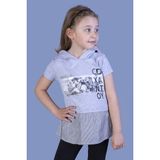 Toontoy Kız Çocuk Eteği ve Kapüşonu Garnili T-Shirt - 8 Yaş - Gri Melanj