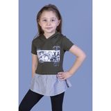 Toontoy Kız Çocuk Eteği ve Kapüşonu Garnili T-Shirt - 8 Yaş - Haki