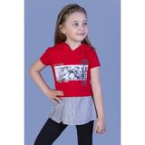 Toontoy Kız Çocuk Eteği ve Kapüşonu Garnili T-Shirt - 8 Yaş - Kırmızı