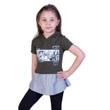 TOONTOY Kız Çocuk Eteği ve Kapüşonu Garnili Tişört 7 Yaş, 7 Yaş, 10969-, Haki, Kız Çocuklar