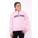 Toontoy Kız Çocuk Fermuar Detaylı Nakışlı Kadife Sweatshirt - 10 - 11 Yaş - Pembe