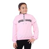Toontoy Kız Çocuk Fermuar Detaylı Nakışlı Kadife Sweatshirt - 12 - 13 Yaş - Pembe