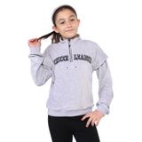 Toontoy Kız Çocuk Fermuar Detaylı Nakışlı Kadife Sweatshirt Gri Melanj 12-13 YAŞ