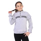 Toontoy Kız Çocuk Fermuar Detaylı Nakışlı Kadife Sweatshirt Gri Melanj 8-9 YAŞ