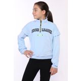 Toontoy Kız Çocuk Fermuar Detaylı Nakışlı Kadife Sweatshirt Mavi 10-11 YAŞ