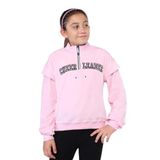 Toontoy Kız Çocuk Fermuar Detaylı Nakışlı Kadife Sweatshirt Pembe 13-14 YAŞ