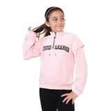 Toontoy Kız Çocuk Fermuar Detaylı Nakışlı Kadife Sweatshirt Pudra 10-11 YAŞ