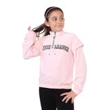 Toontoy Kız Çocuk Fermuar Detaylı Nakışlı Kadife Sweatshirt Pudra 12-13 YAŞ