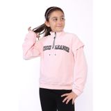 Toontoy Kız Çocuk Fermuar Detaylı Nakışlı Kadife Sweatshirt Pudra 8-9 YAŞ