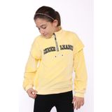 Toontoy Kız Çocuk Fermuar Detaylı Nakışlı Kadife Sweatshirt Sarı 8-9 YAŞ