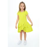 Toontoy Kız Çocuk Fırfır Detaylı Nakışlı Elbise Açık Yeşil 5 YAŞ