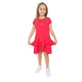 Toontoy Kız Çocuk Fırfır Detaylı Nakışlı Elbise Koyu Fuşya 5 YAŞ