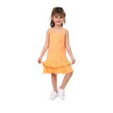 Toontoy Kız Çocuk Fırfırlı Palmiye Ağacı Baskılı Elbise Oranj 10-11 YAŞ