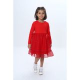 Toontoy Kız Çocuk Fırfırlı Tüllü Elbise - 3 Yaş - Kırmızı