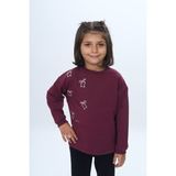 Toontoy Kız Çocuk Fiyonk Kabaran Baskılı Sweatshirt - Mor - 4 Yaş