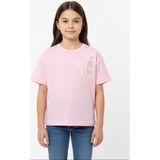 Toontoy Kız Çocuk Fiyonk Tül Detaylı Taşlı Kalp Baskılı Tişört - Açık Pembe - 10 - 11 Yaş