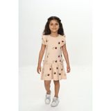 Toontoy Kız Çocuk Fiyonklu Kalp Baskılı Elbise Bej 4 YAŞ
