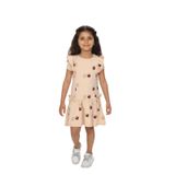 Toontoy Kız Çocuk Fiyonklu Kalp Baskılı Elbise Bej 5 YAŞ