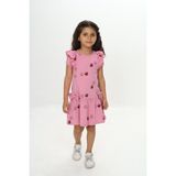 Toontoy Kız Çocuk Fiyonklu Kalp Baskılı Elbise Gül Kurusu 5 YAŞ