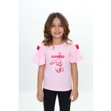 Toontoy Kız Çocuk Fiyonklu Tavşan Baskılı Tişört Açık Pembe 6 YAŞ