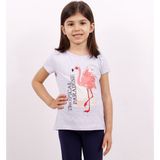 Toontoy Kız Çocuk Flamingo Baskılı T-Shirt - 6 Yaş - Gri Melanj