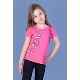 Toontoy Kız Çocuk Flamingo Desenli Taş İşlemeli Baskılı Tişört Fuşya 6 YAŞ