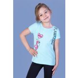 Toontoy Kız Çocuk Flamingo Desenli Taş İşlemeli Baskılı Tişört Mint Yeşili 5 YAŞ
