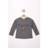 Toontoy Kız Çocuk Flower Baskılı T-Shirt - 1 Yaş - Antrasit Melanj