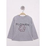 Toontoy Kız Çocuk Flower Baskılı T-Shirt - 1 Yaş - Gri Melanj