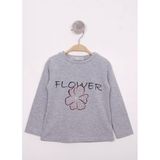 Toontoy Kız Çocuk Flower Baskılı T-Shirt - 3 Yaş - Gri Melanj