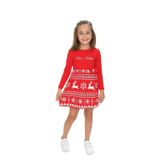 Toontoy Kız Çocuk Geyik Baskılı Elbise Kırmızı 4 YAŞ